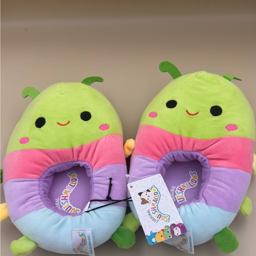 New Squishmallows Rutabaga the Caterpillar slippers kids size: 4/5